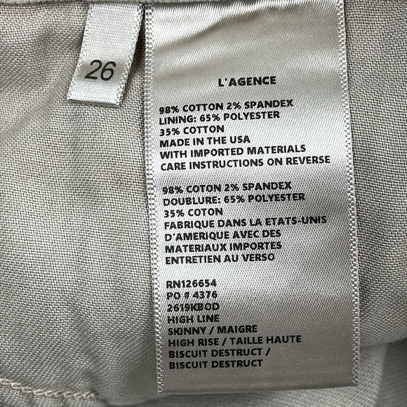 NWT L’Agence High Line Skinny Jeans High Rise Biscuit Destruct Sz 26 - Picture 13 of 13